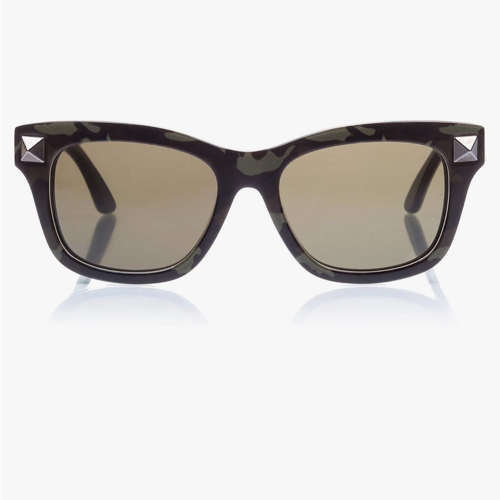 Valentino studded wayfarer style sunglasses in green camouflage